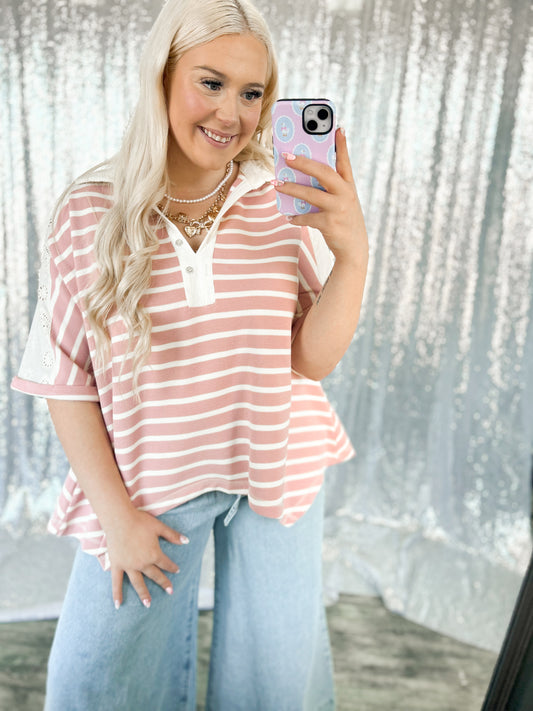 Rose & Lace Colorblock Top