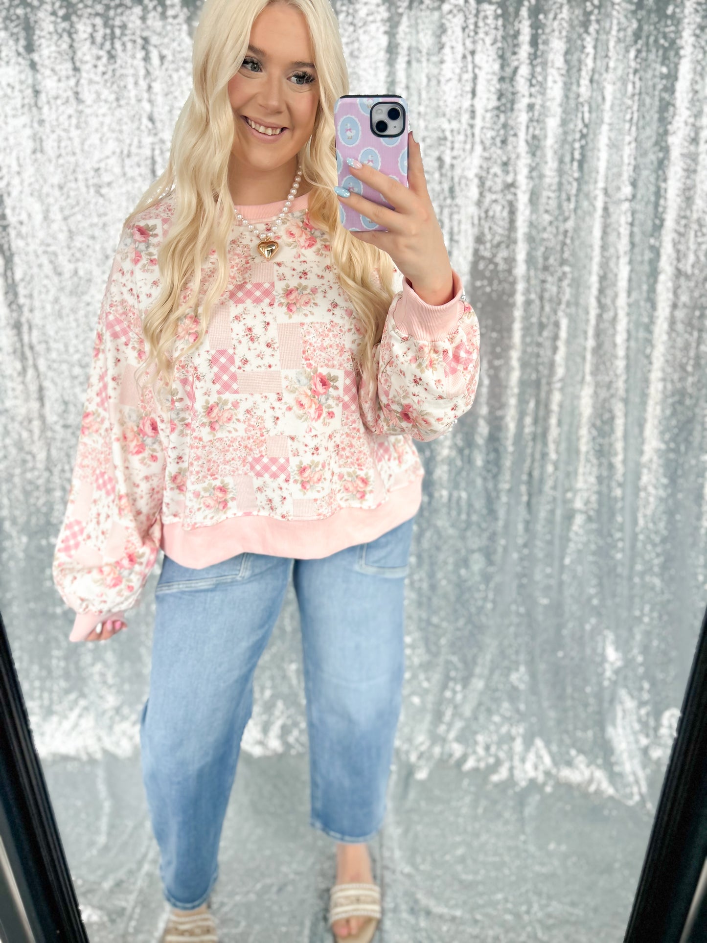 Pink Patchwork Gardens Oversized Crewneck