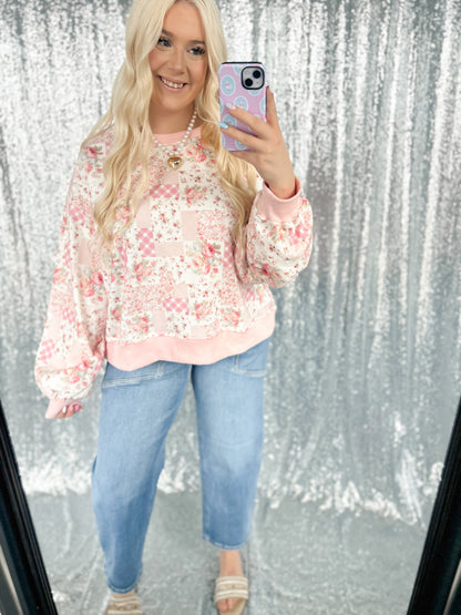 Pink Patchwork Gardens Oversized Crewneck