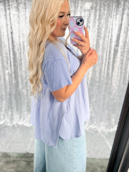 Blue Button Babydoll Top