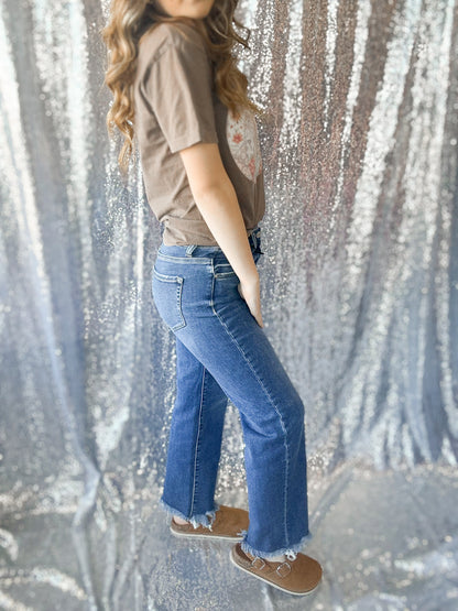 Zenana Raw Hem Straight Denim