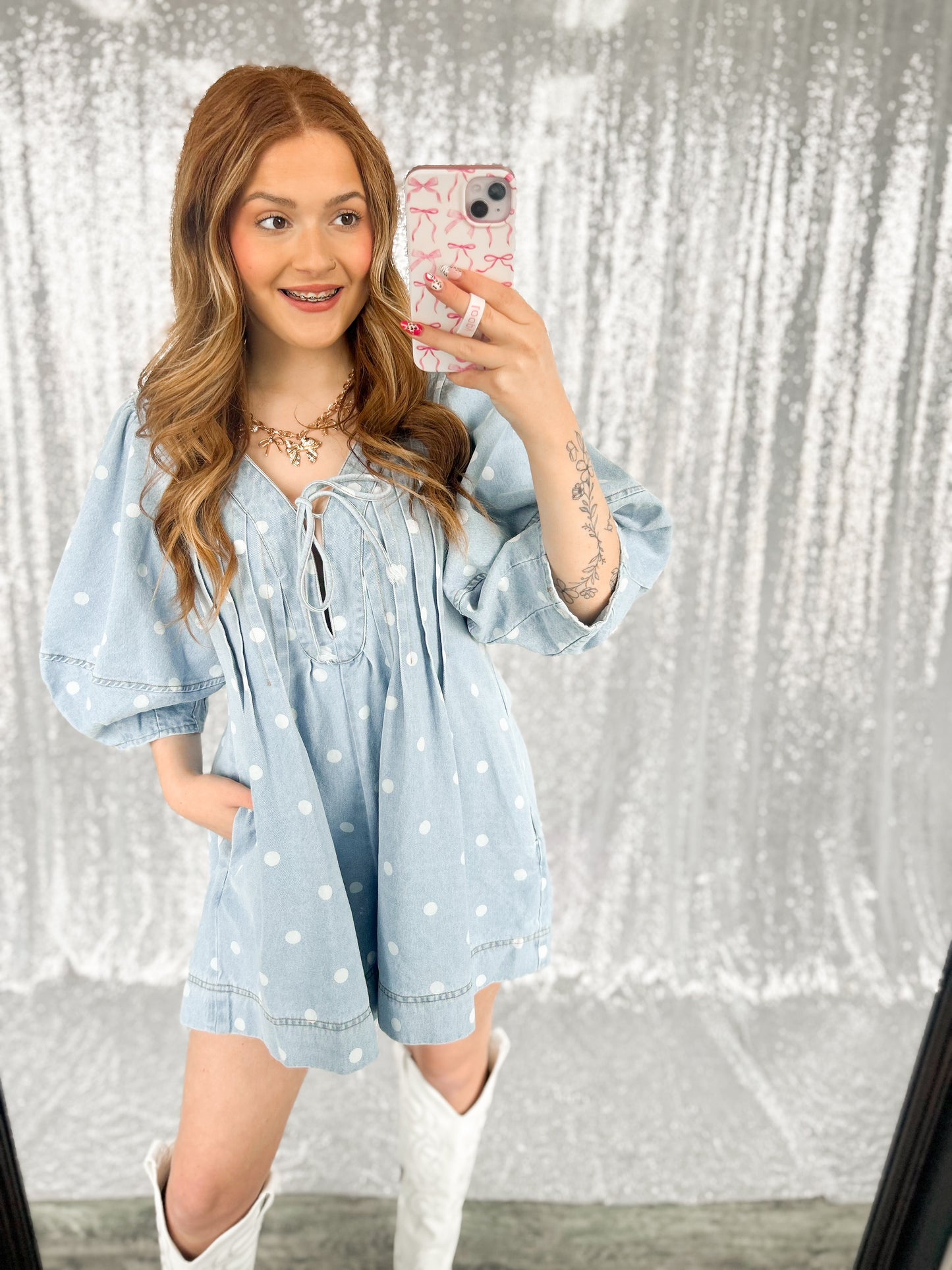Denim Polka Dot Romper