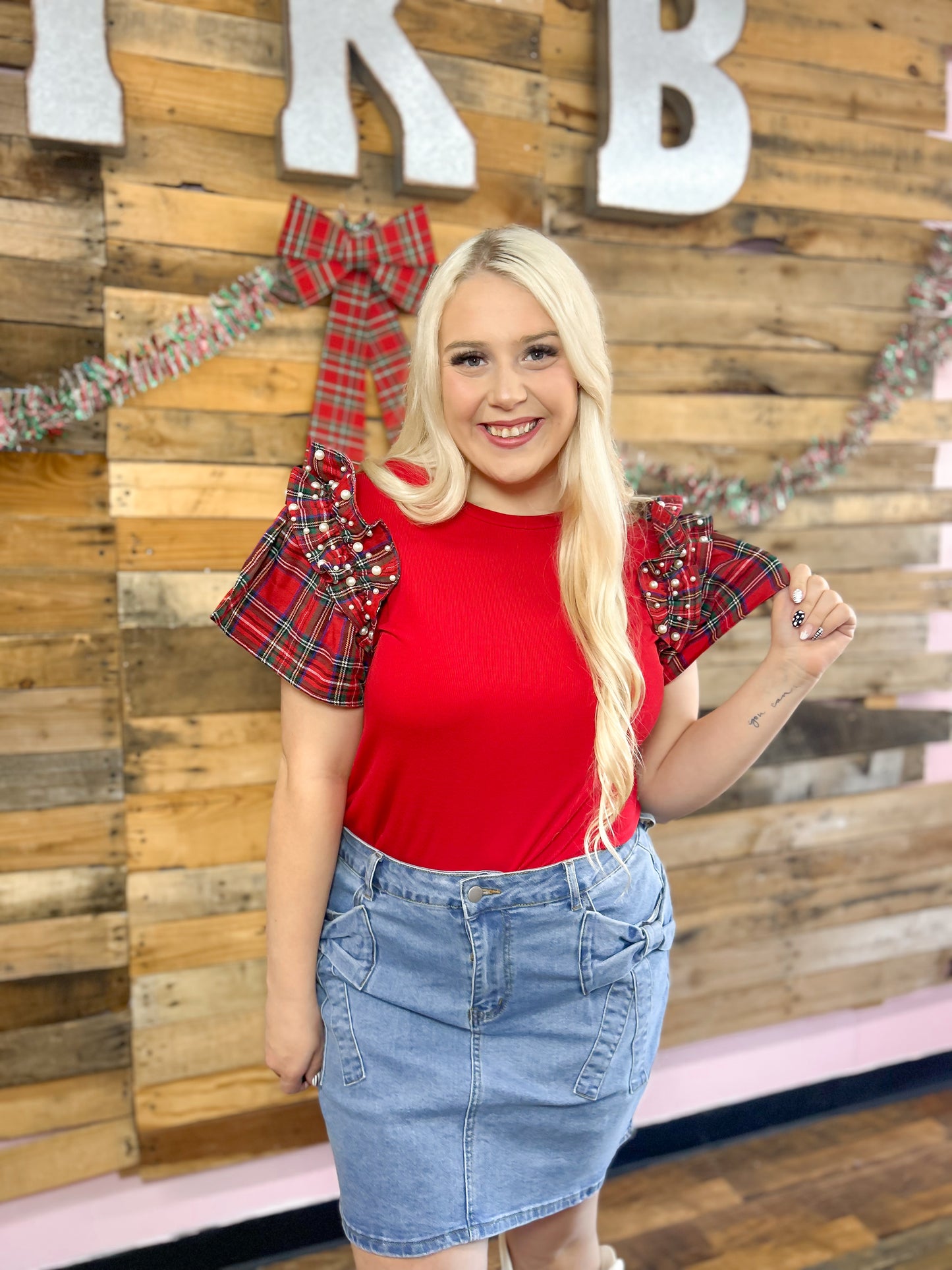 Pearls & Plaid Blouse