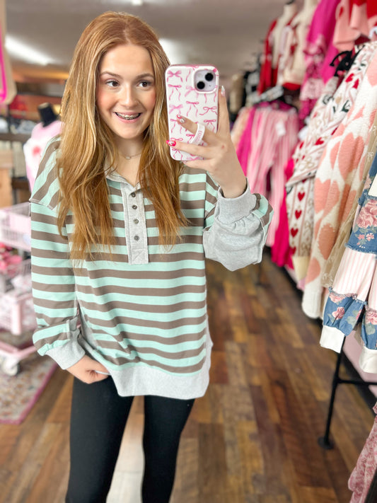 Mocha & Mint Striped Top