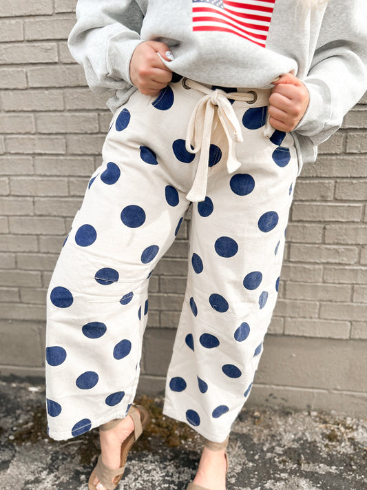 Blue Polka Dot Barrel Jeans