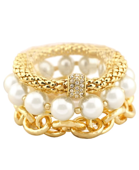 Gold Pearl Bracelet Stack
