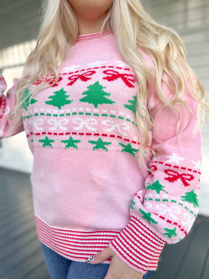 Pink Christmas Cottage Sweater