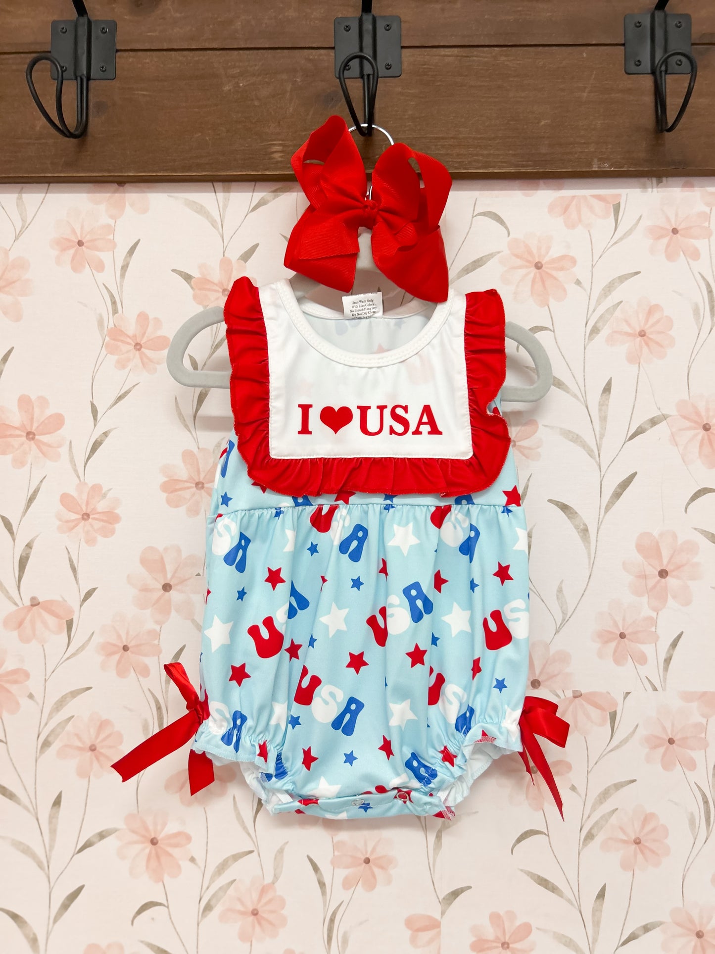 USA Embroidered Girls Romper