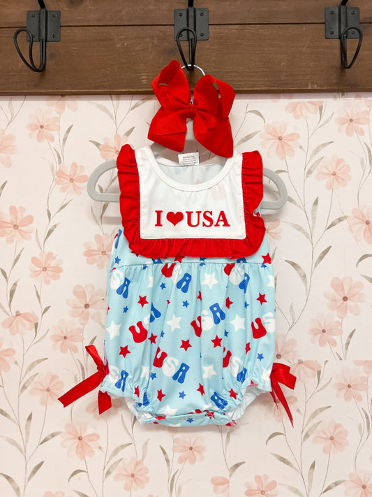 USA Embroidered Girls Romper