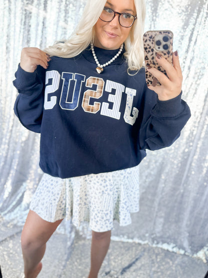 Navy JESUS patchwork Mockneck