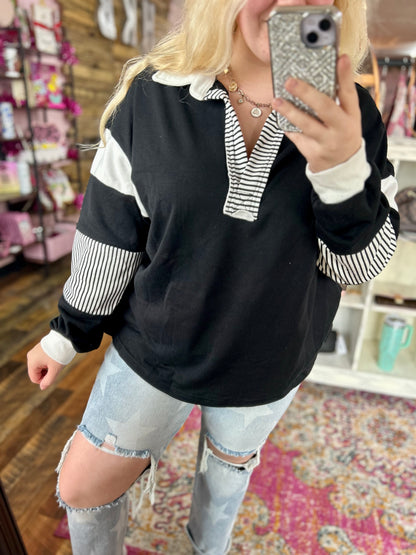 Black Striped Colorblock Top