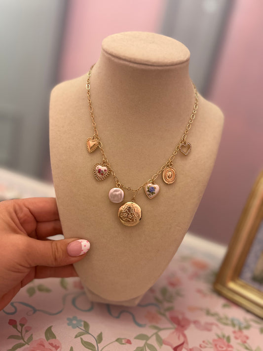 Dainty Floral & Gold Charm Necklace