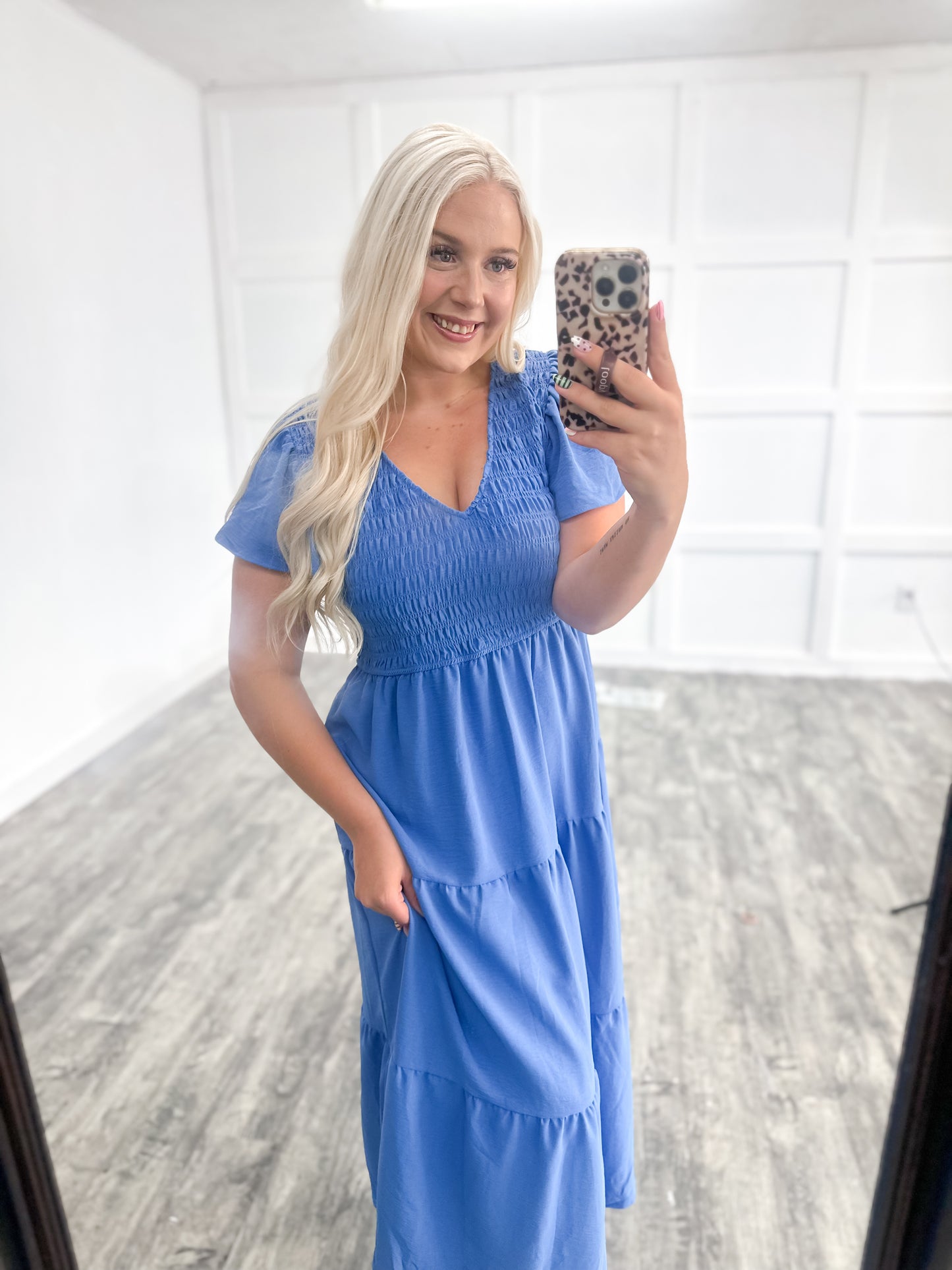 Blue Smocked Maxi Dress