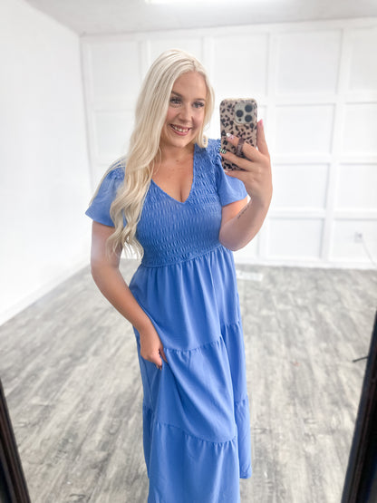 Blue Smocked Maxi Dress