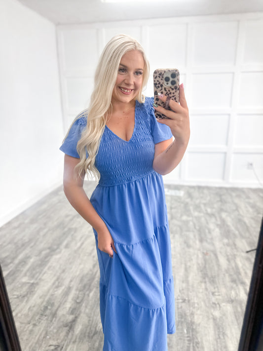Blue Smocked Maxi Dress