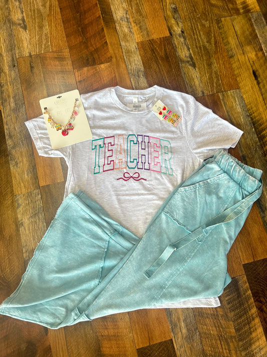 Rainbow Teacher Embroidered Tee