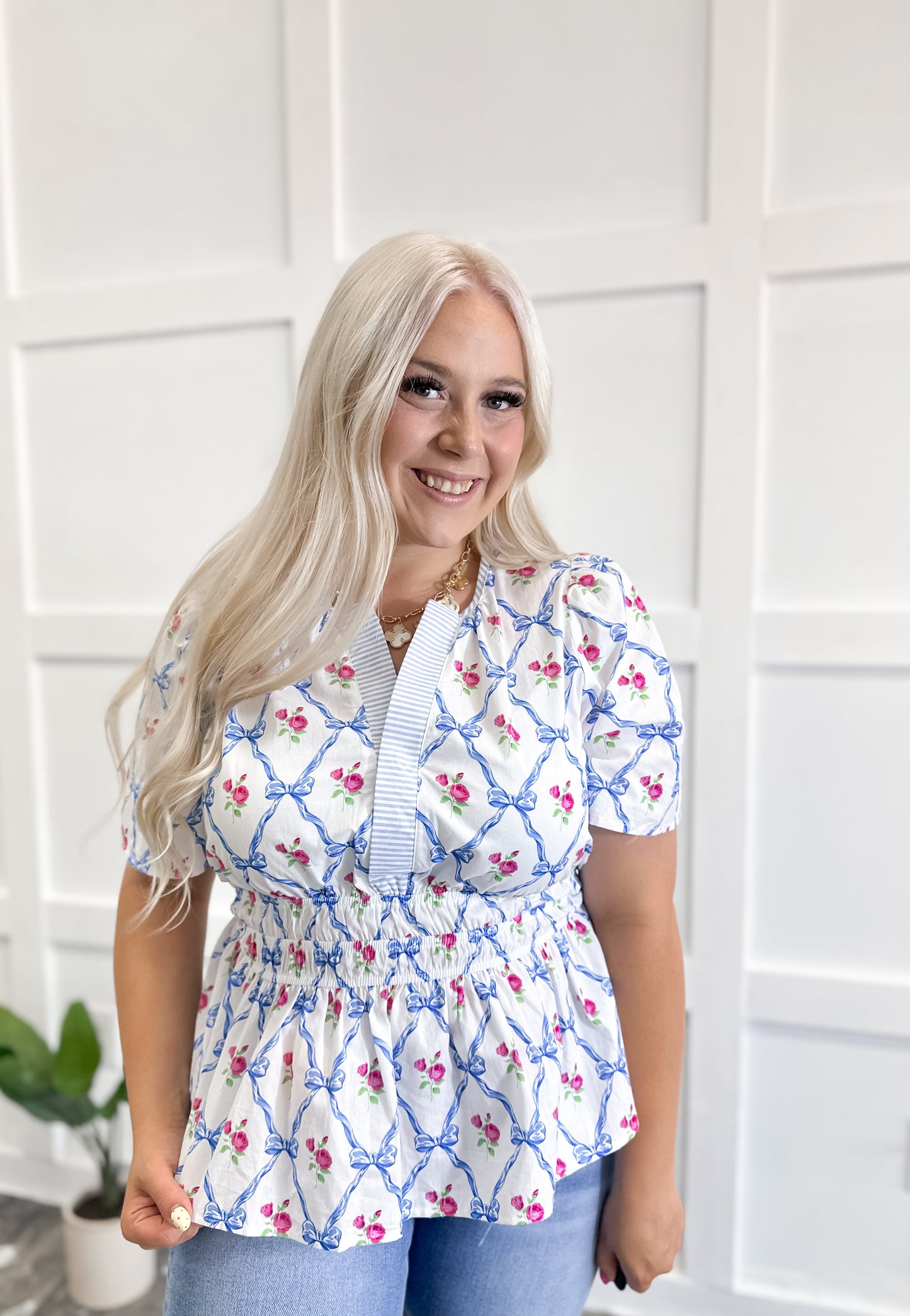 Blue Coquette Bloom Peplum Blouse