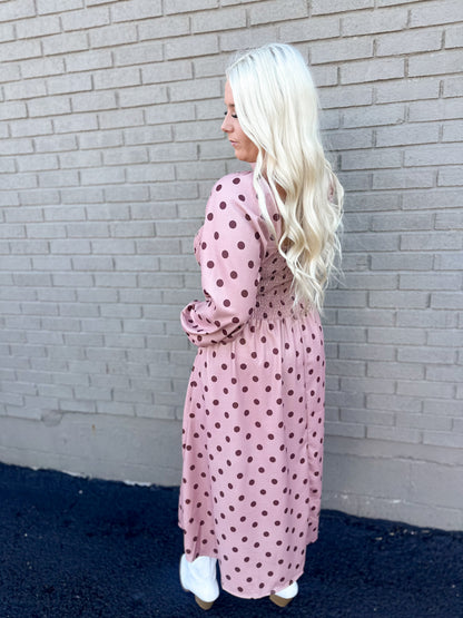 Mocha Polka Dot Maxi Dress
