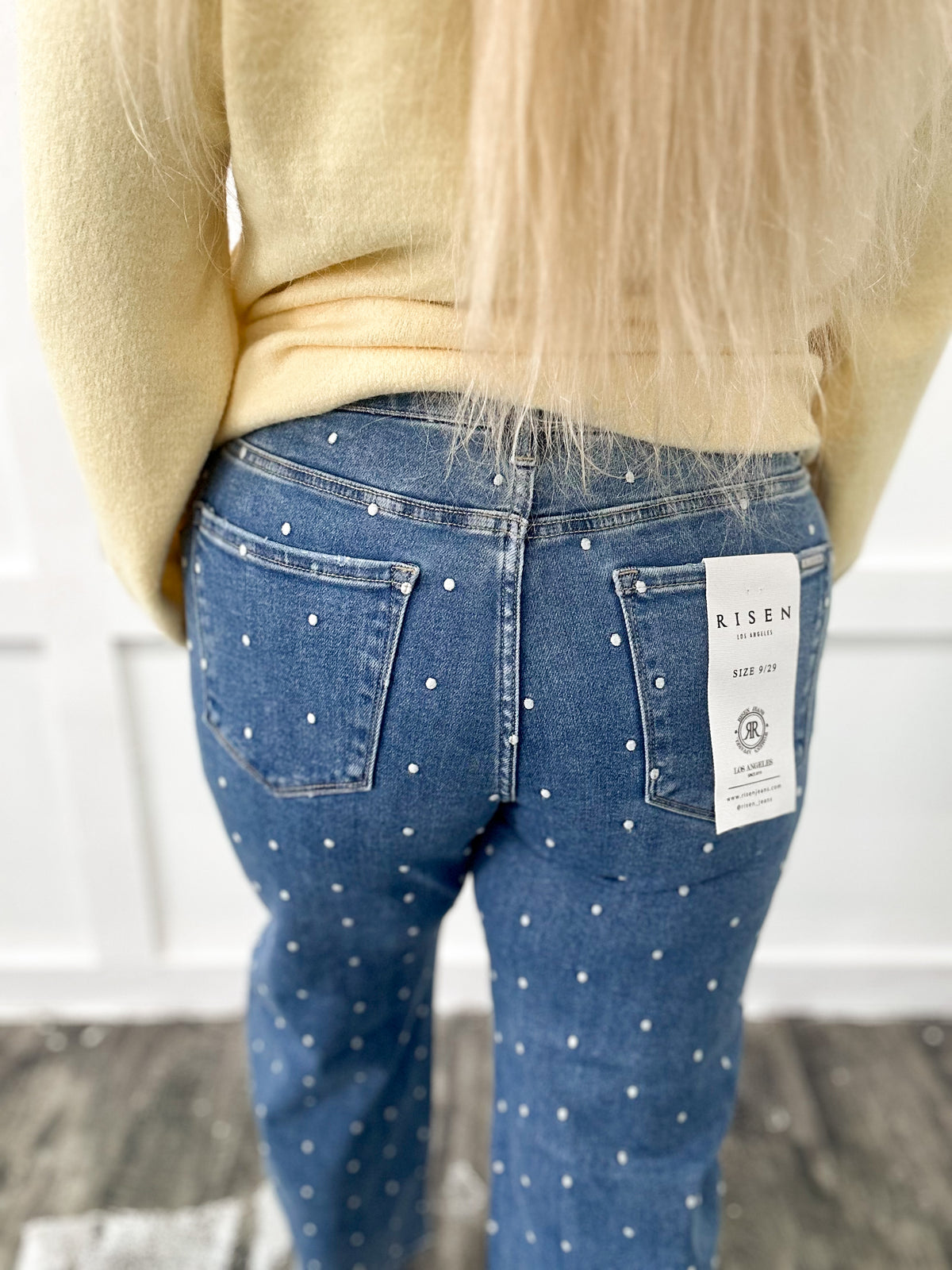 RISEN Polka Dot Super Stretch Barrel Jeans