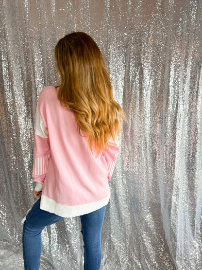 Baby Pink Striped Colorblock Top