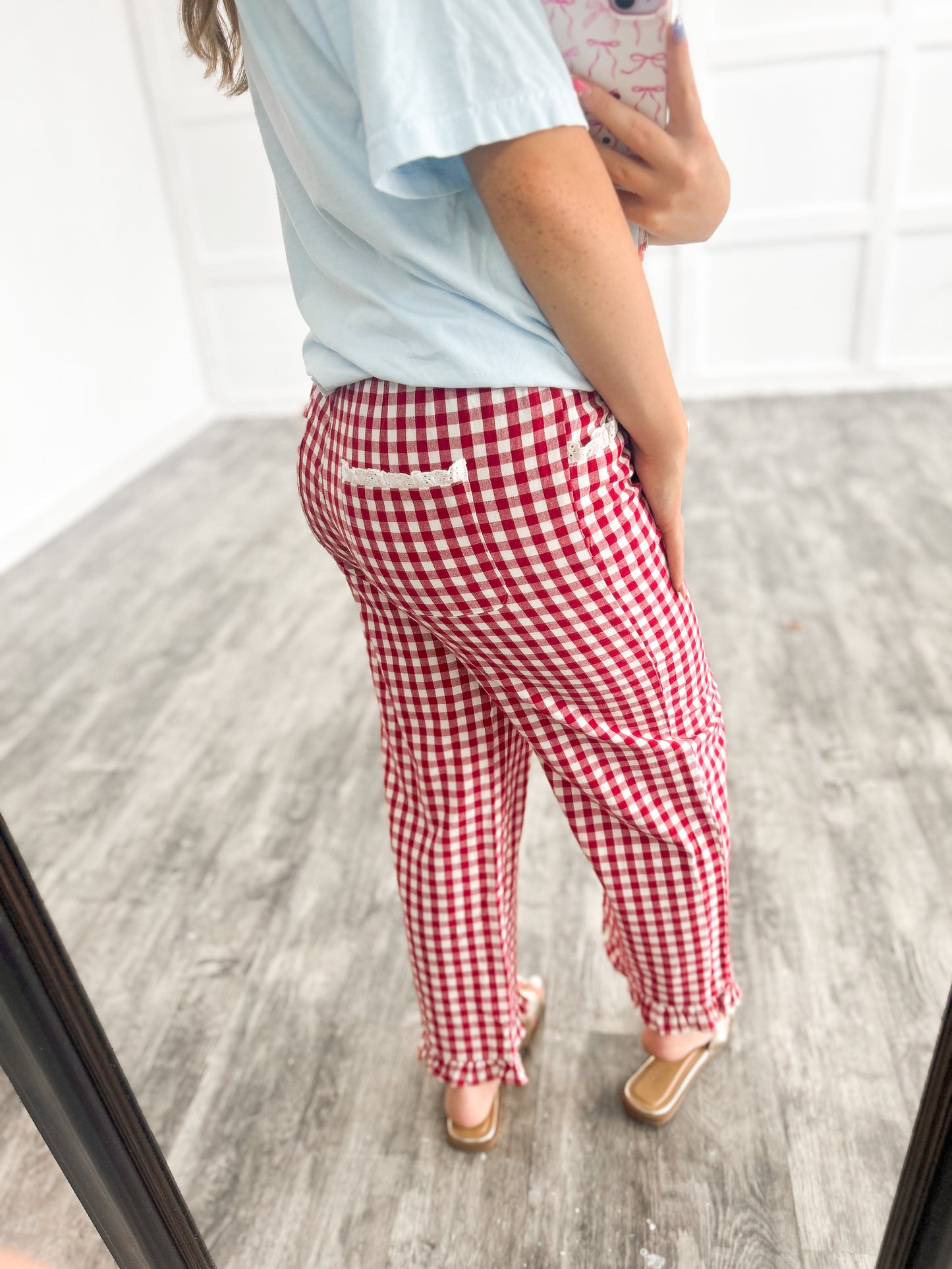 Red, White, & CUTE Gingham Ruffle Pants