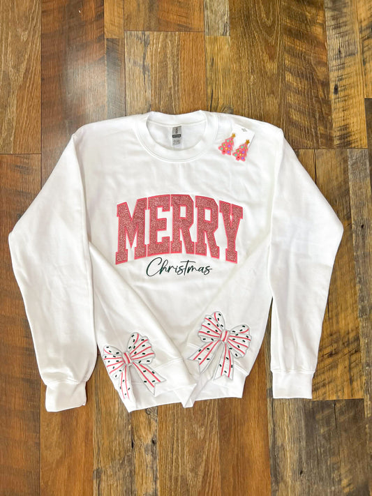 Christmas Tree Cake Embroidered Side Bow Crewneck