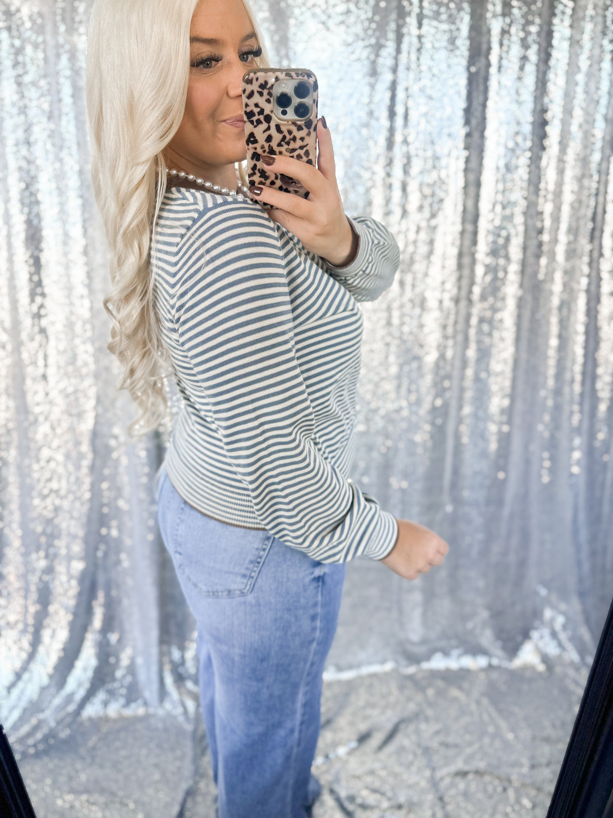 Blue & Brown Striped Button Cardigan