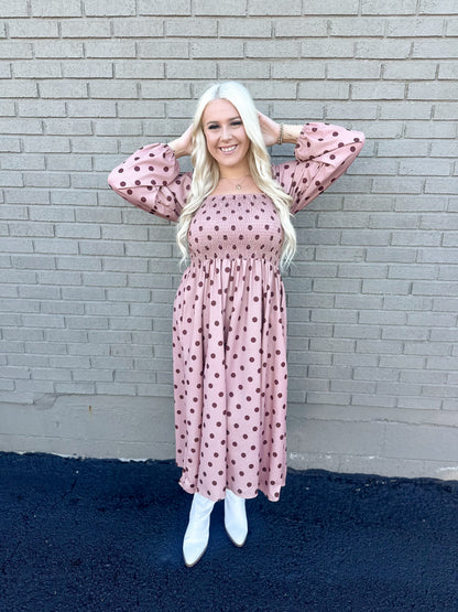 Mocha Polka Dot Maxi Dress