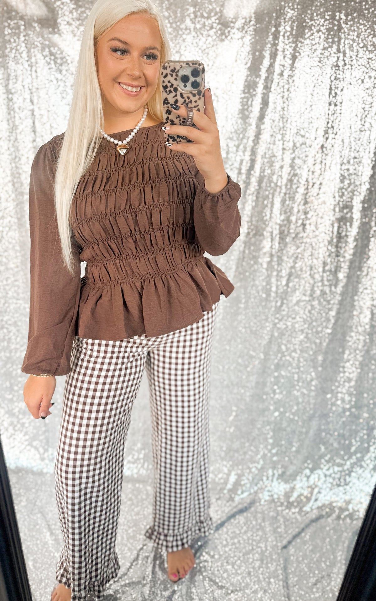 Brown Ruched Babydoll Top