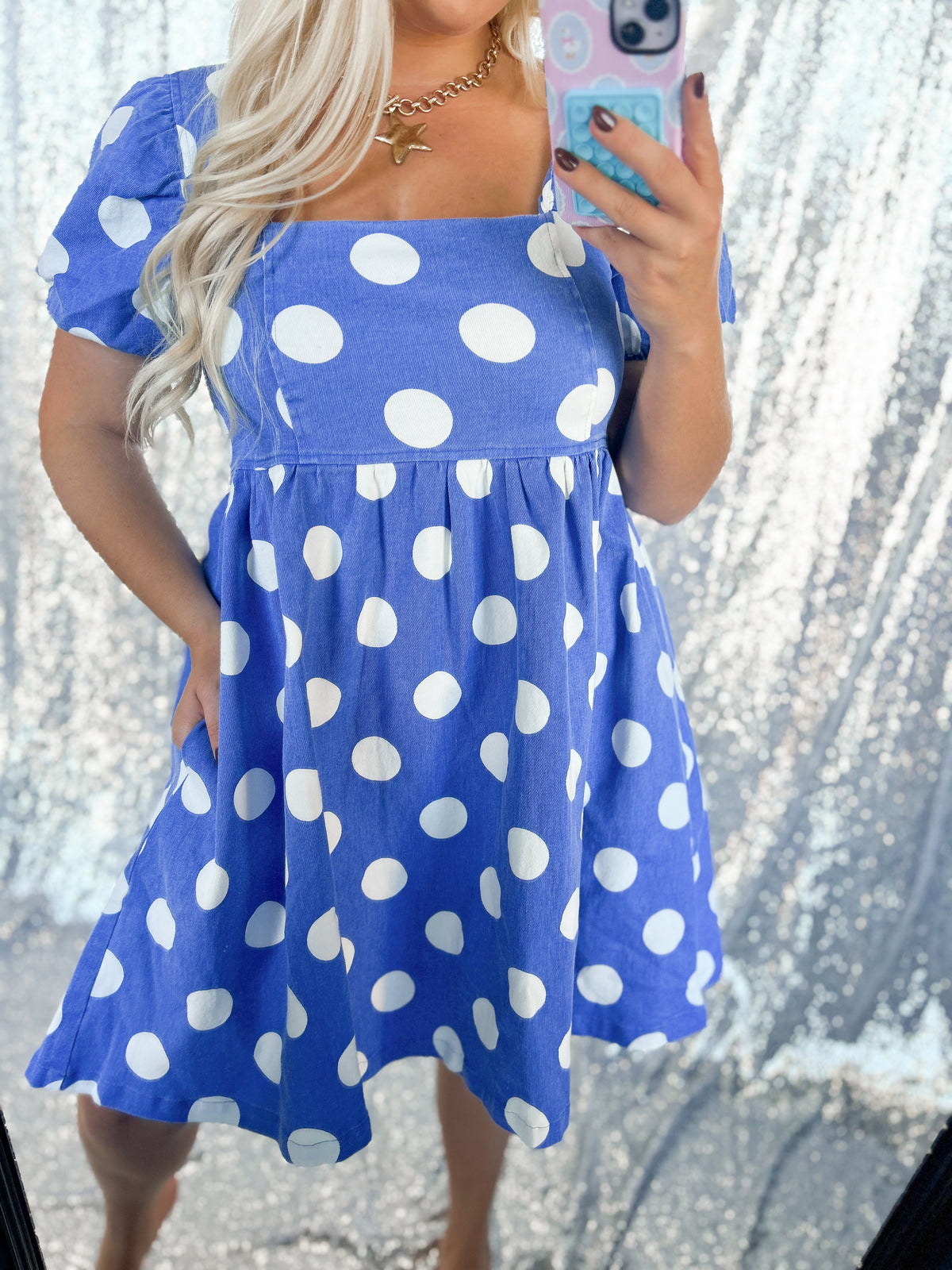 Denim Polka Dot Dress