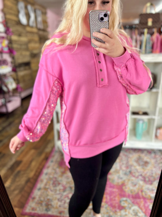 Pink Sequin Oversized Top