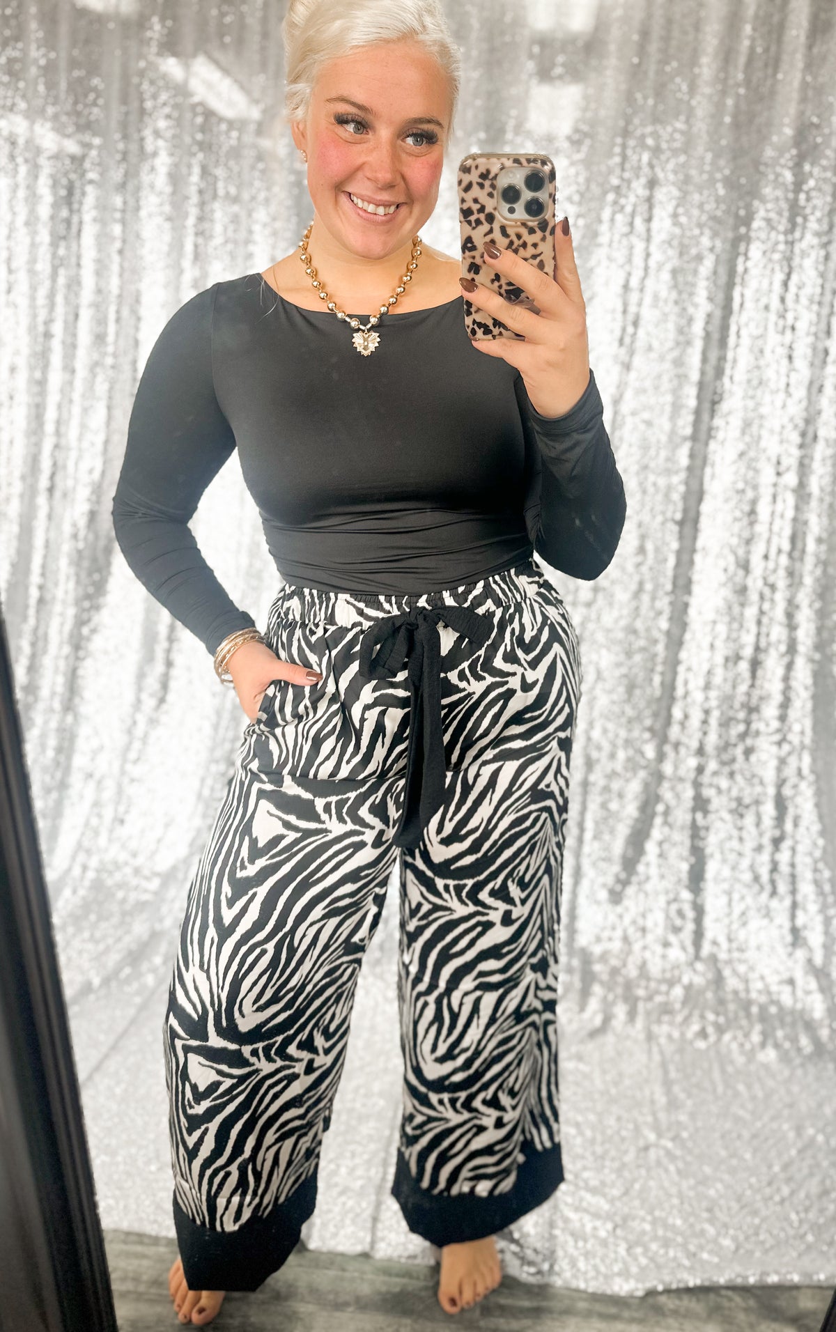 Zebra Satin Bow Pants