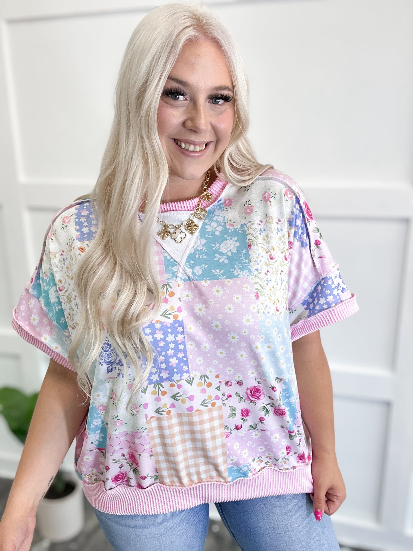 Garden Patchwork Ribbed Top