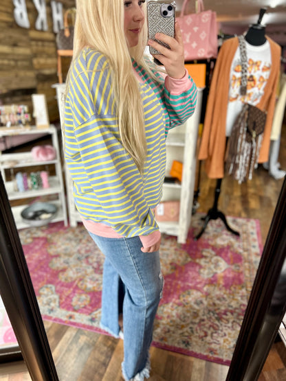 Colorful Striped Colorblock Crewneck