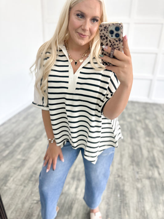 Black Striped Oversized Top