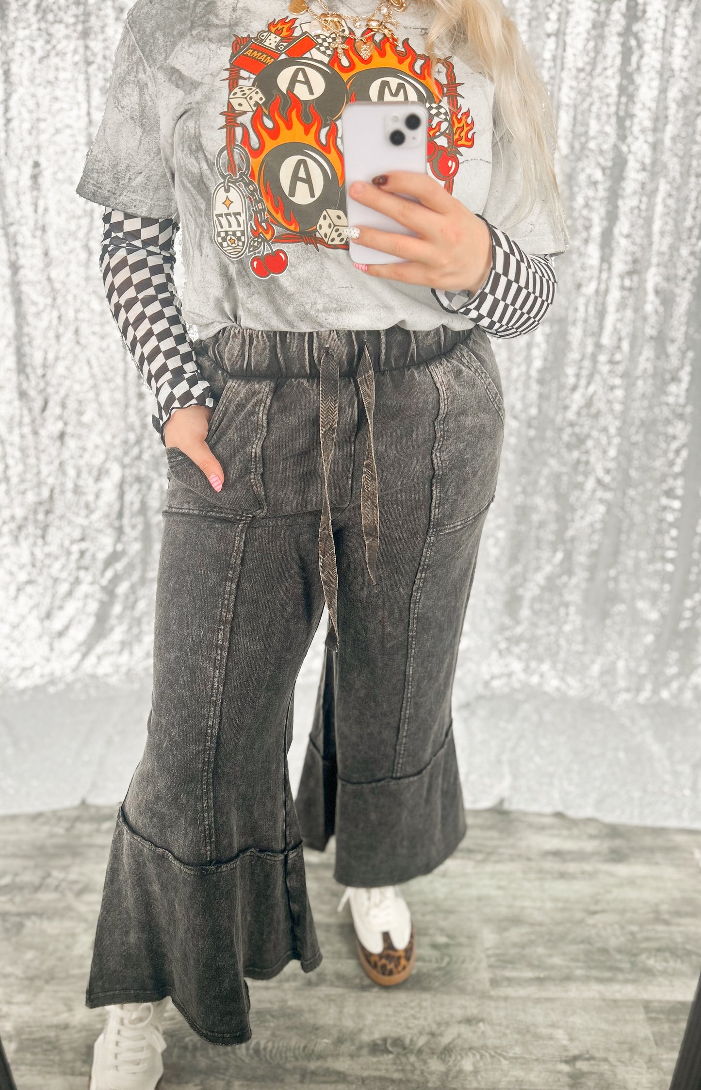 Black Acid Wash Pants