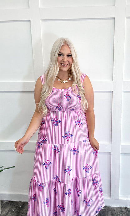 Pink Blossom Pinstripe Maxi