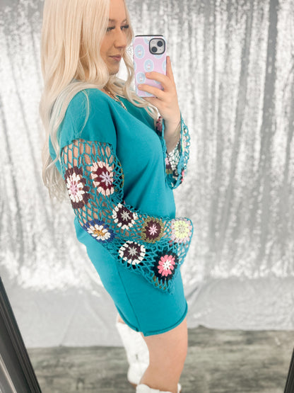 Dancing Queen Teal Crochet Dress