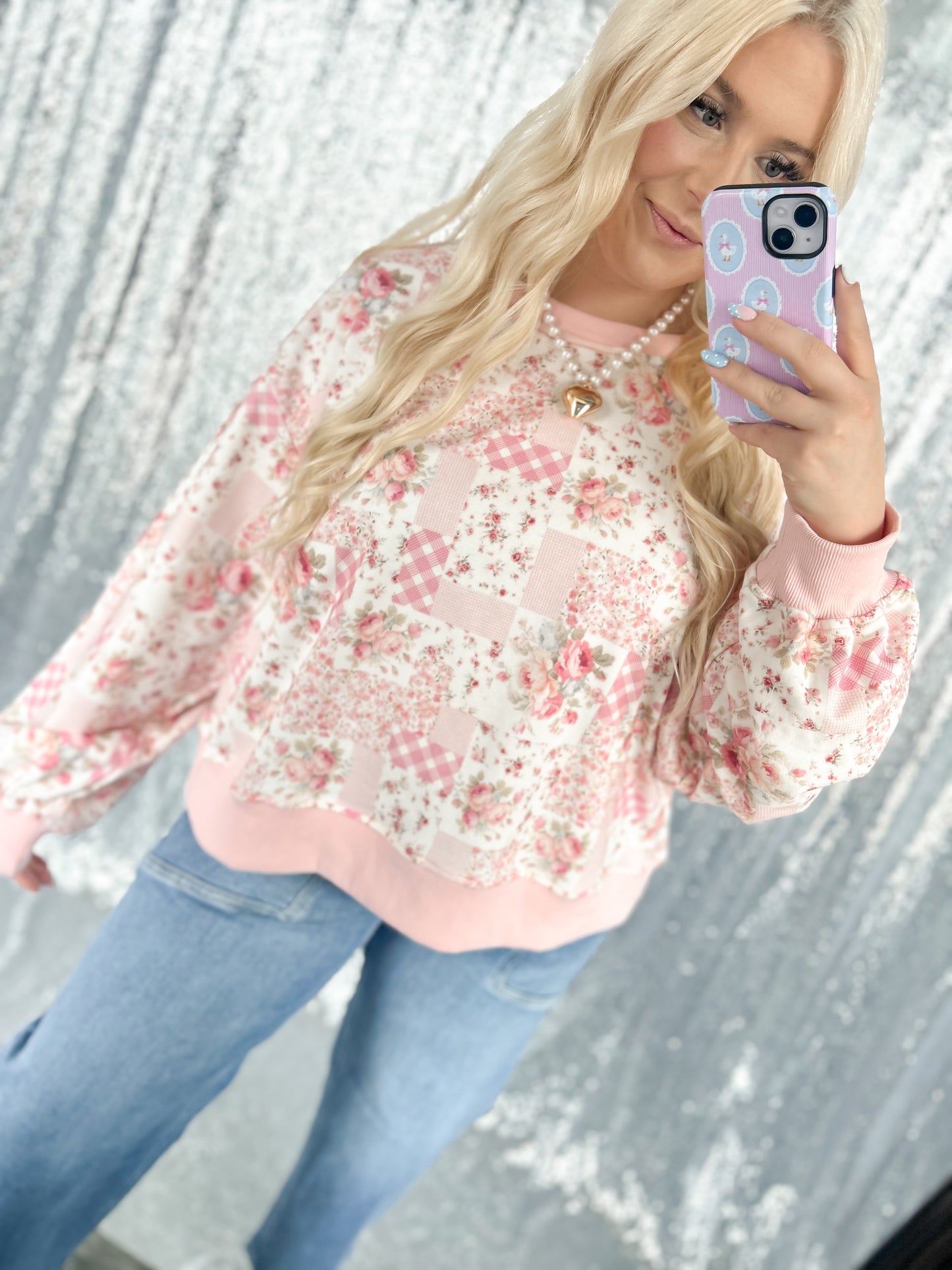 Pink Patchwork Gardens Oversized Crewneck