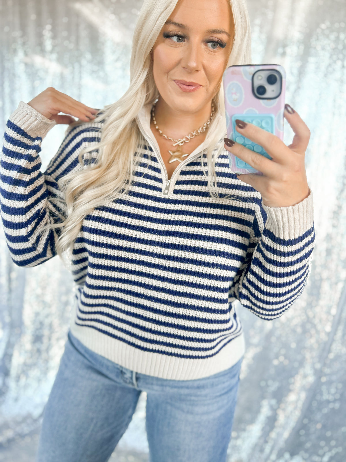 Royal Striped Knit Sweater 1/2 Zip