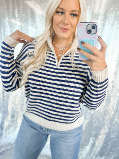 Royal Striped Knit Sweater 1/2 Zip