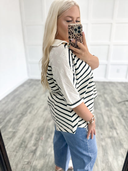 Black Striped Oversized Top