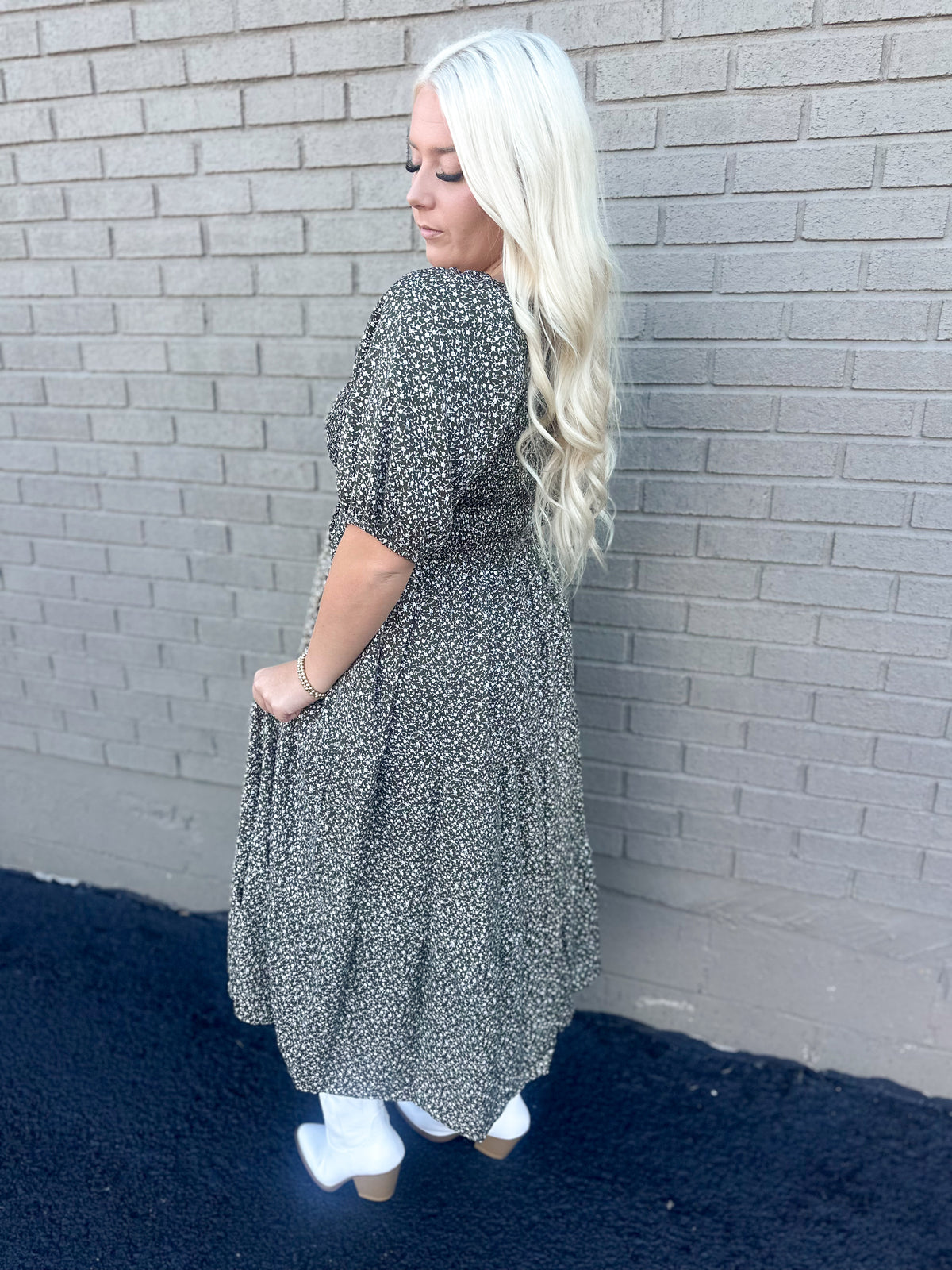 Olive Bloom Ditzy Floral Smocked Maxi