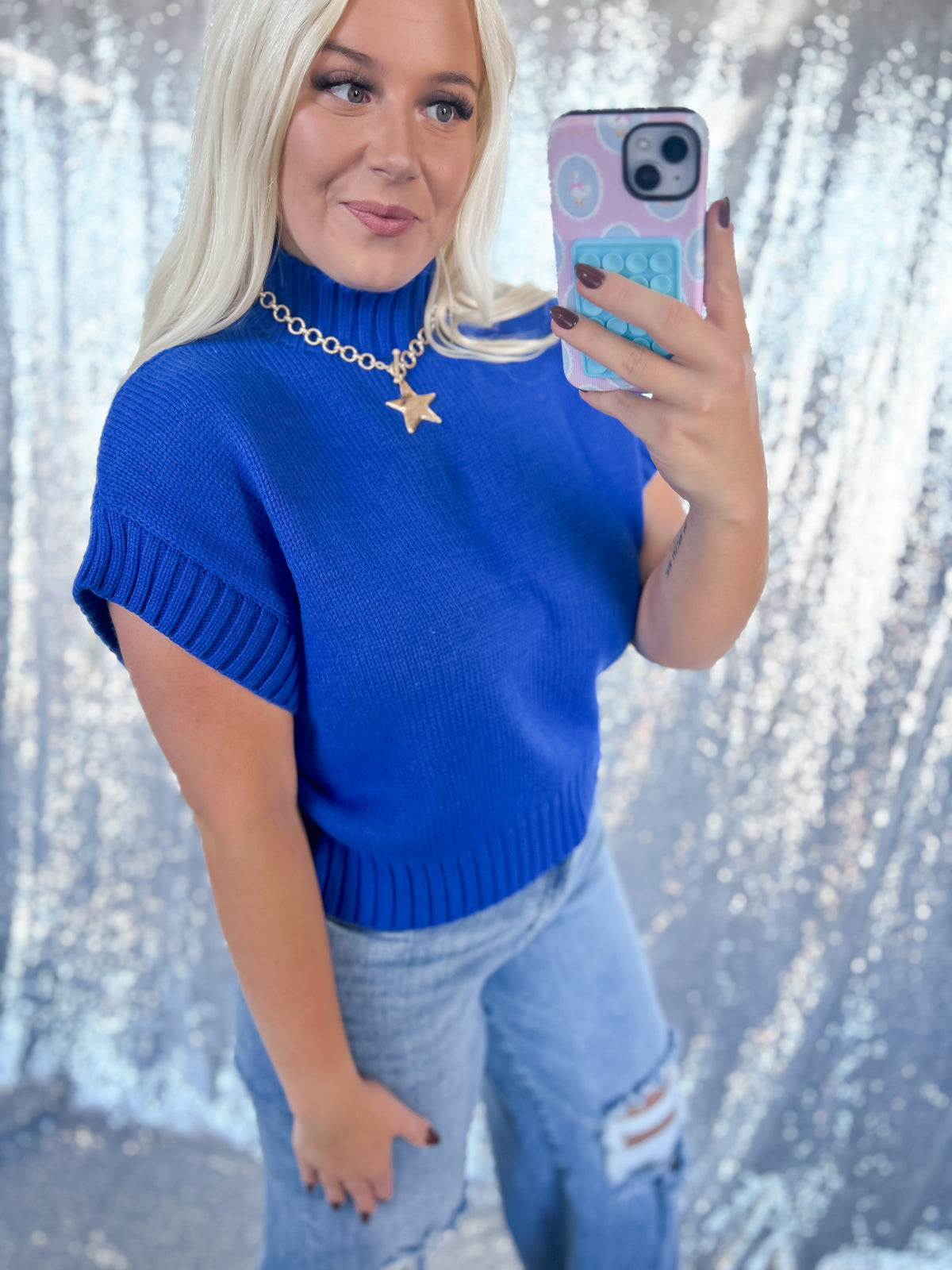 Royal Blue Mockneck Sweater Top