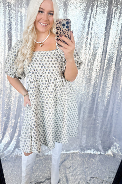 Fall Floral Cream Swing Dress