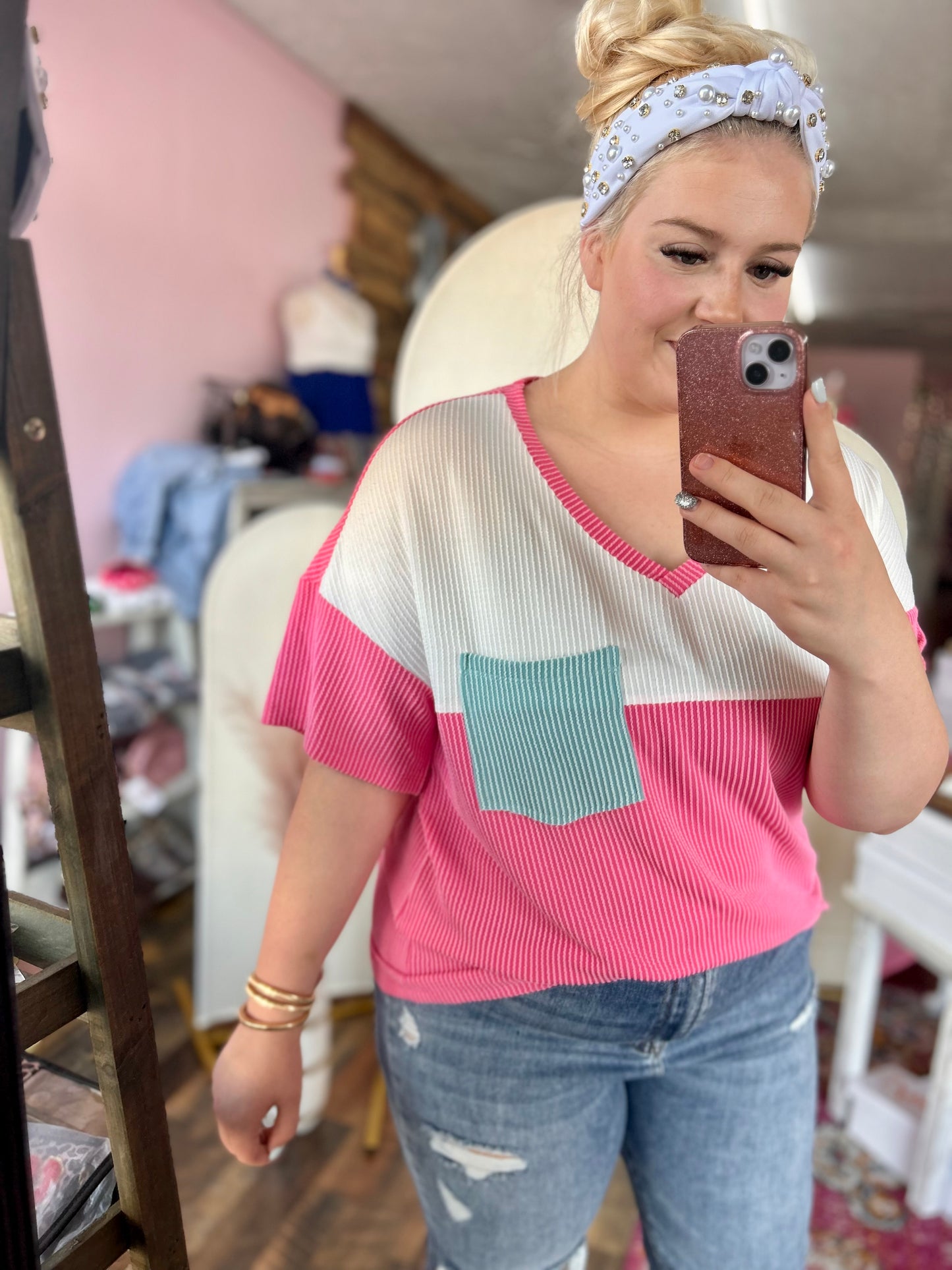 Ribbed Corduroy Colorblock Top