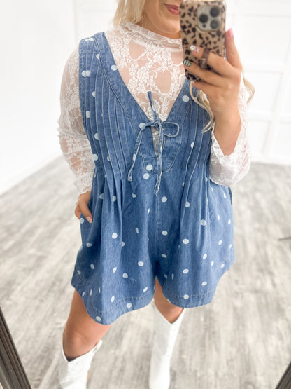 American Honey Denim Polka Dot Romper