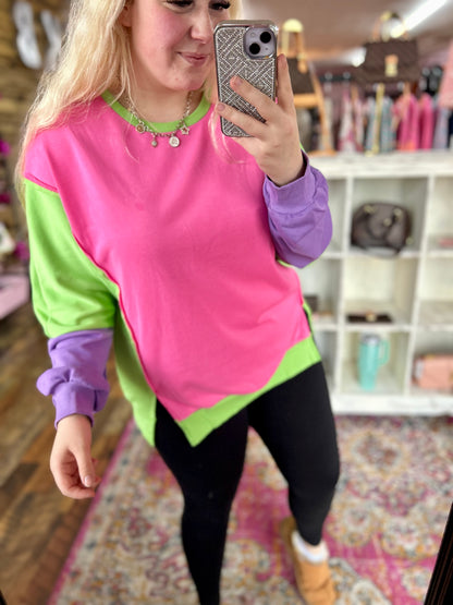 Neon Colorblock Oversized Crewneck