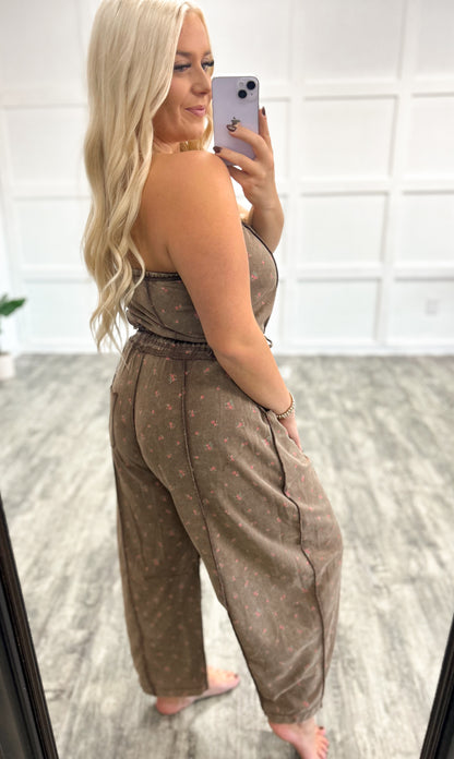 Fall Floral Strapless Jumpsuit
