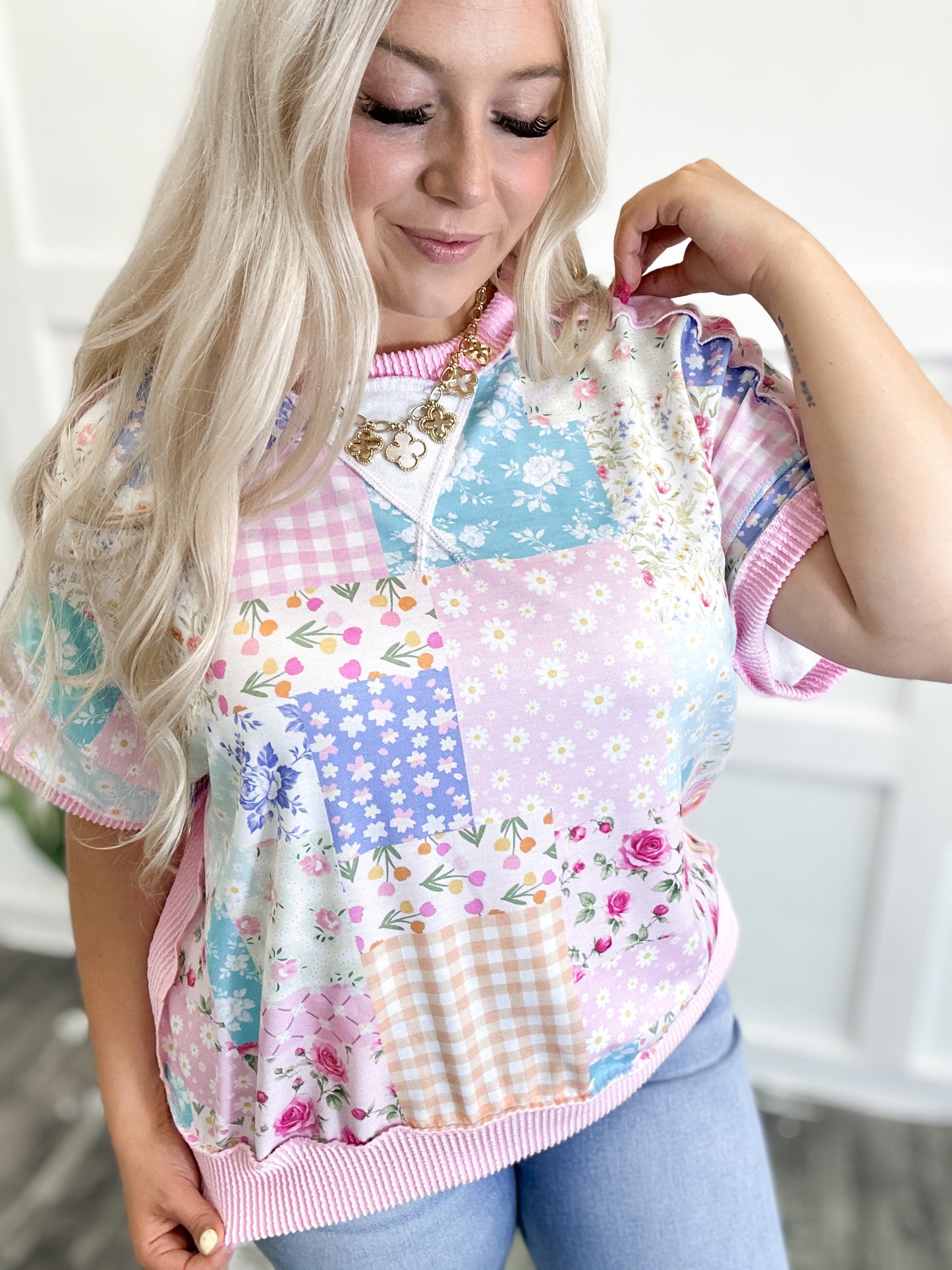 Garden Patchwork Ribbed Top